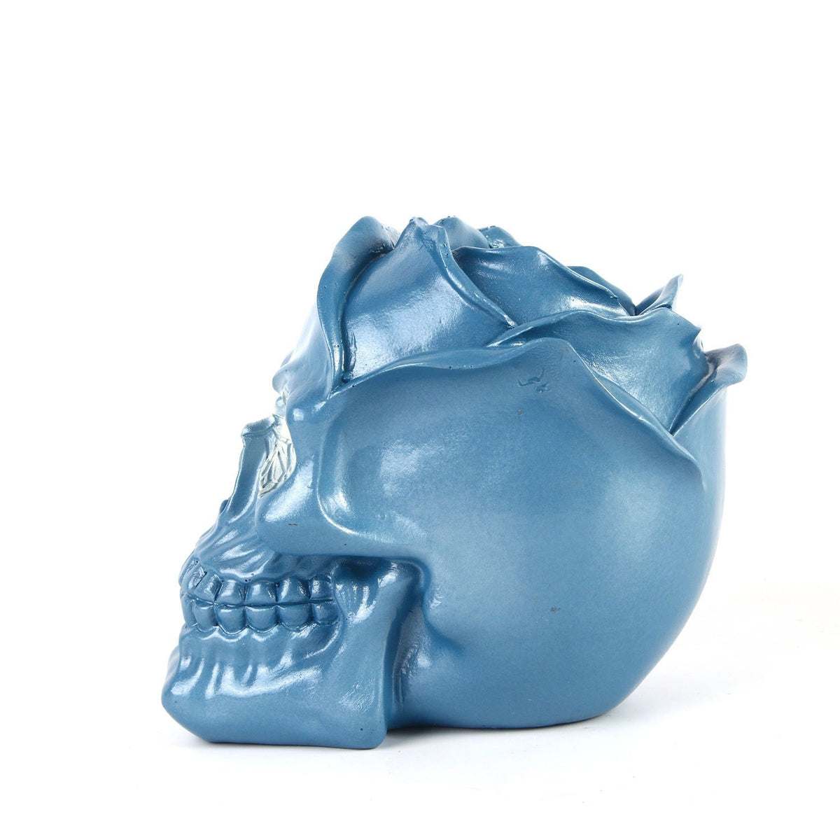 Resin Skull Sculpture – Glossy Blue Gothic Statement Decor