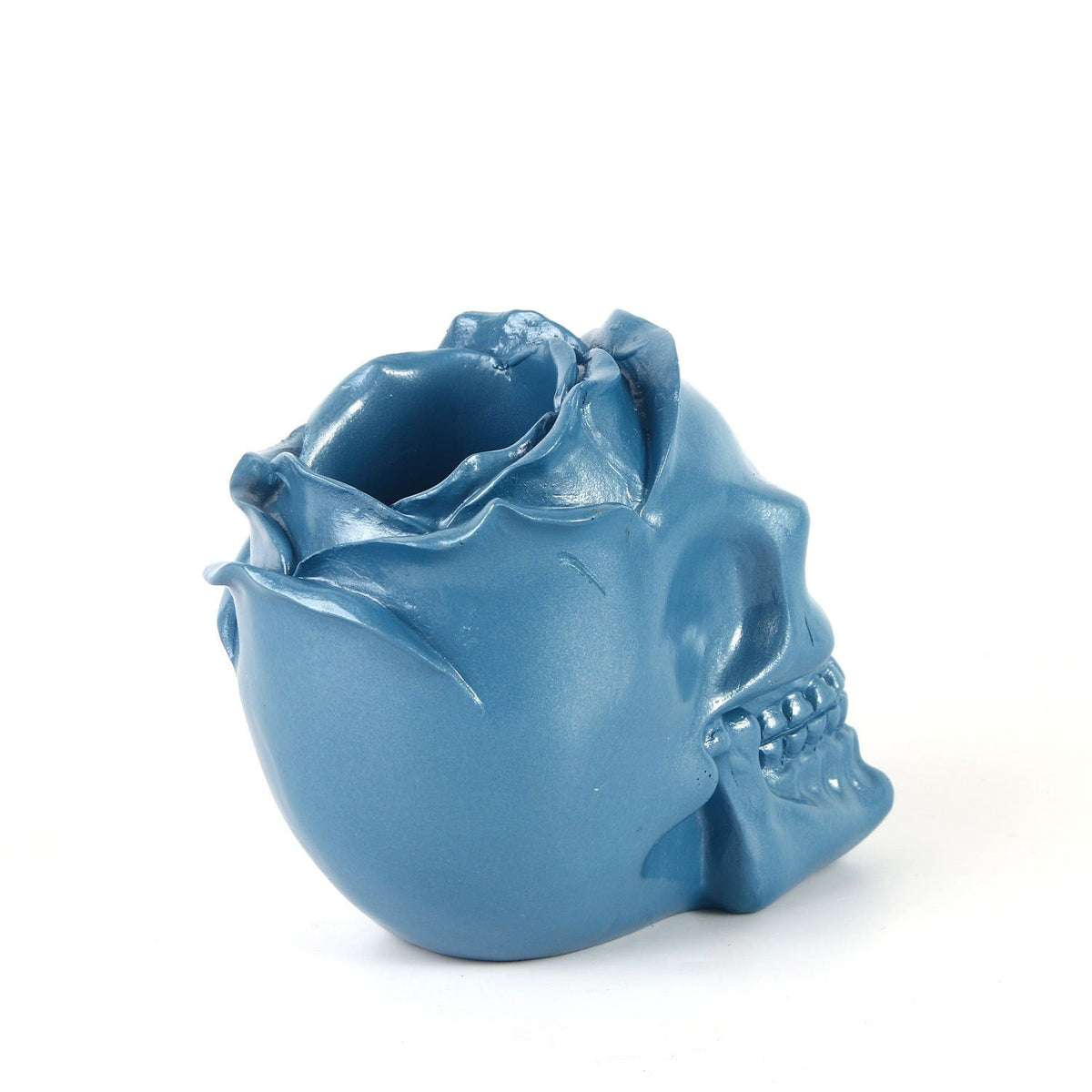 Resin Skull Sculpture – Glossy Blue Gothic Statement Decor