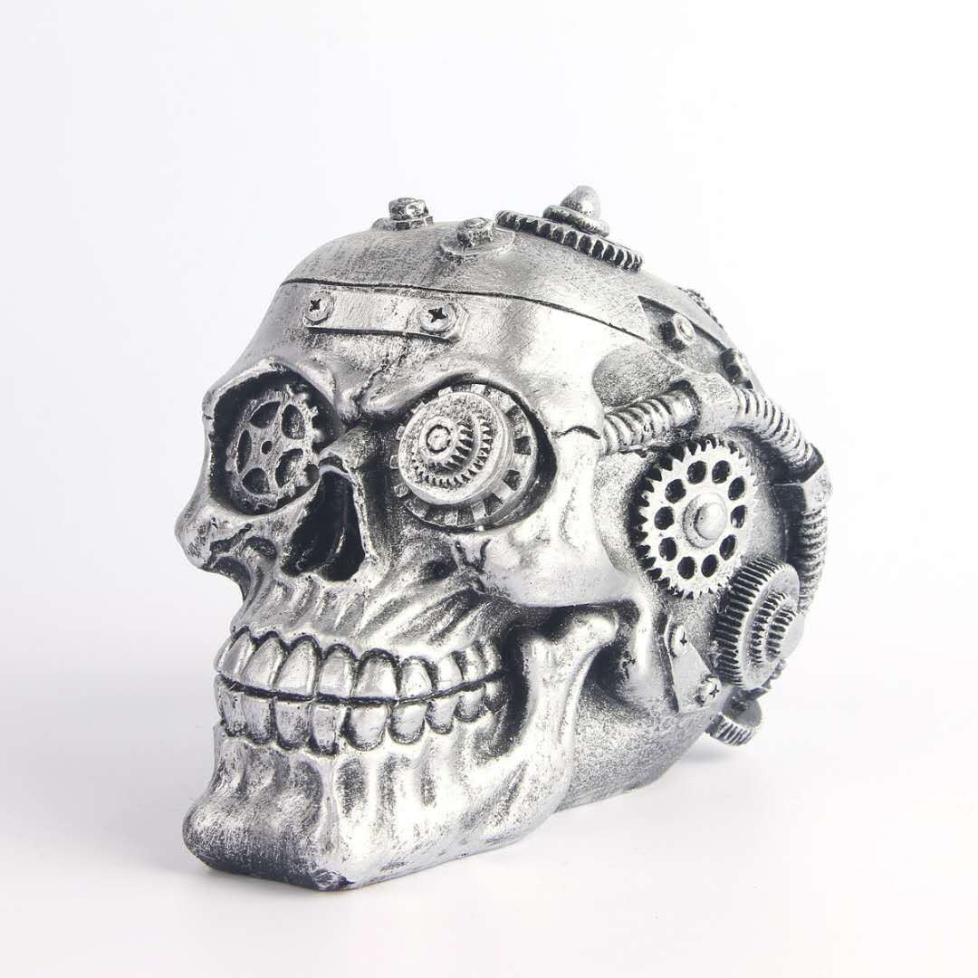 Steampunk Skull Decor with Distressed Gear Detailing