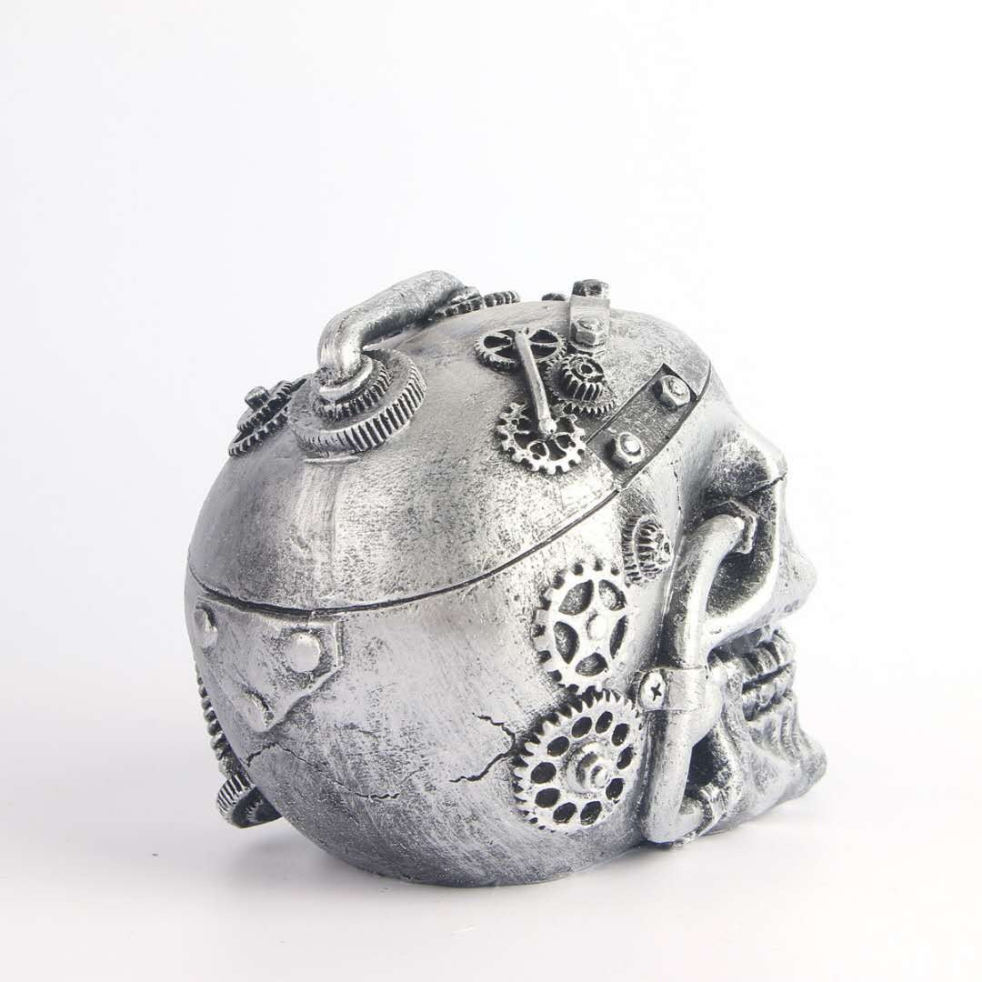 Steampunk Skull Decor with Distressed Gear Detailing