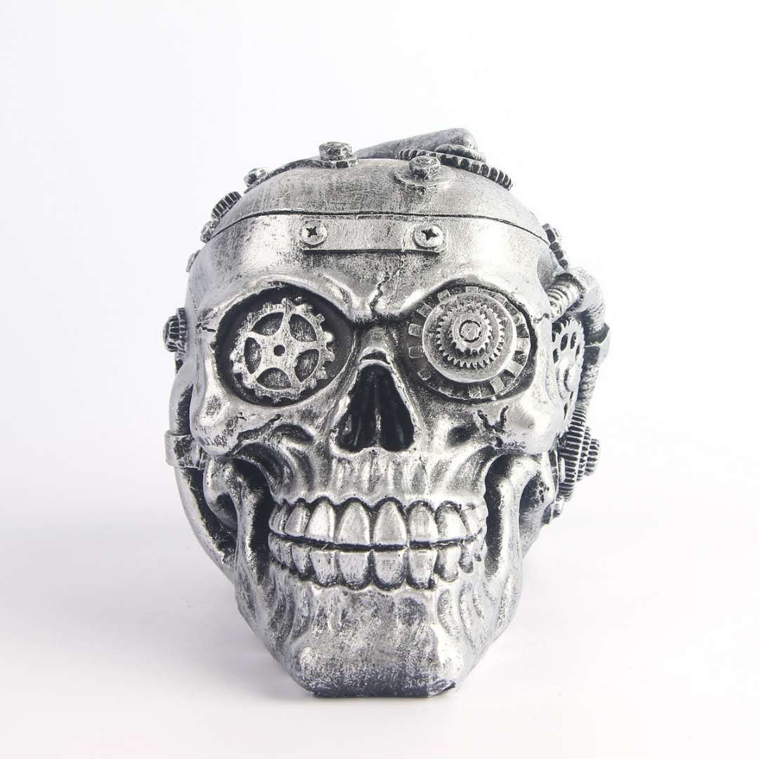 Steampunk Skull Decor with Distressed Gear Detailing