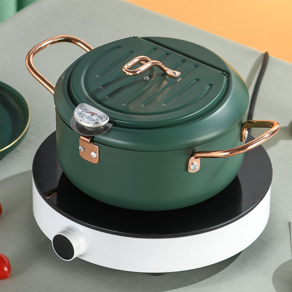 Deep Fryer Pot With Thermometer and Oil Drain Rack