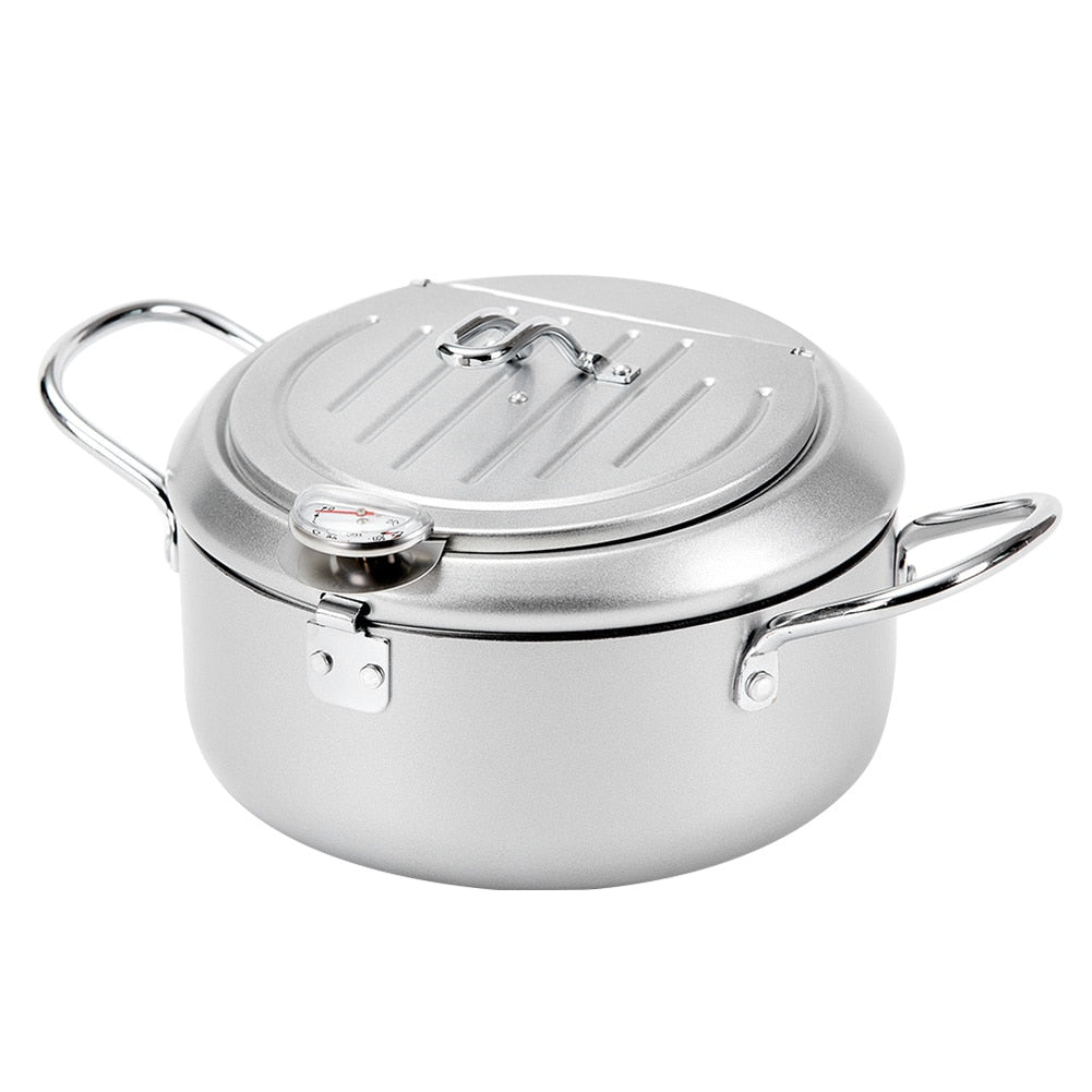 Deep Fryer Pot With Thermometer and Oil Drain Rack