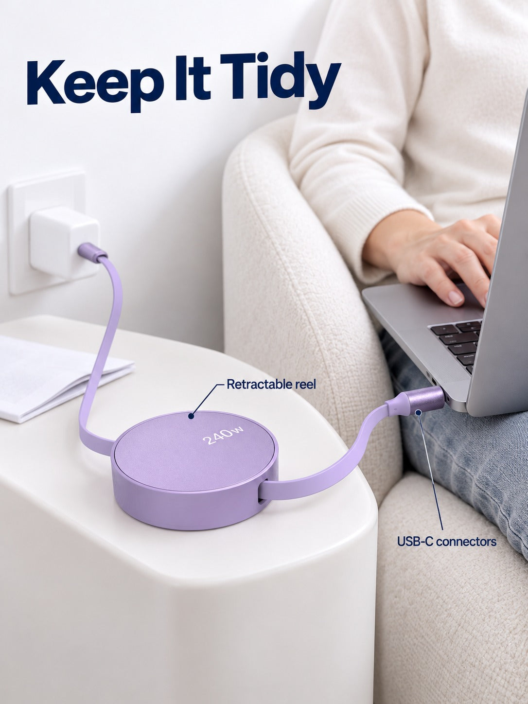 Retractable 240W USB-C Fast Charging Cable for Laptops