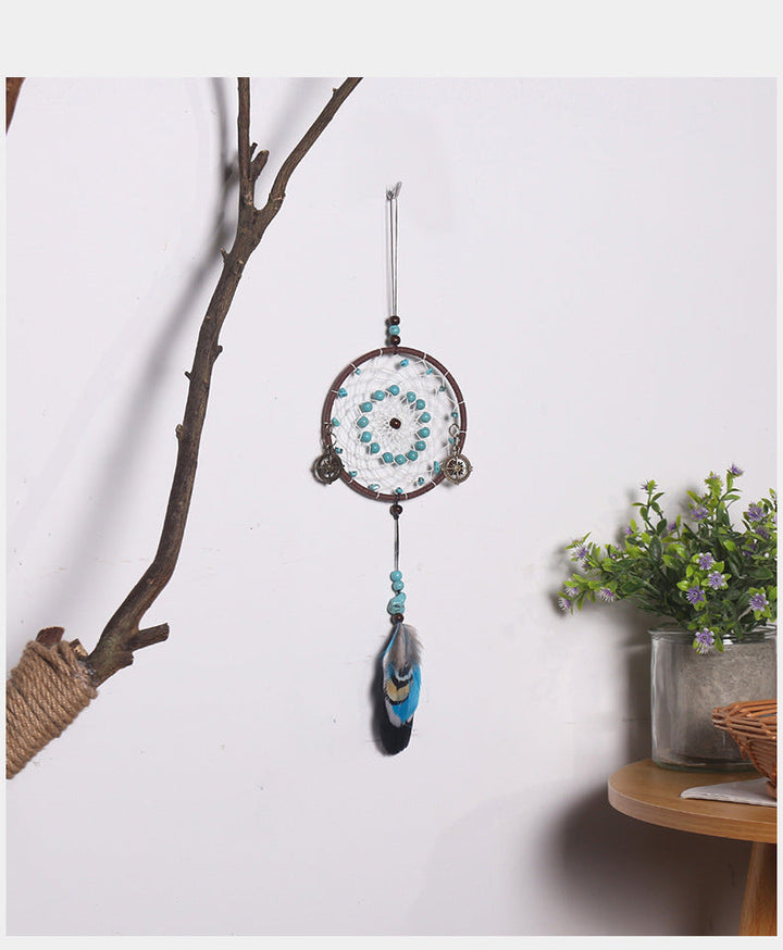 Boho Dream Catcher Car Mirror Hanger with Turquoise Beads