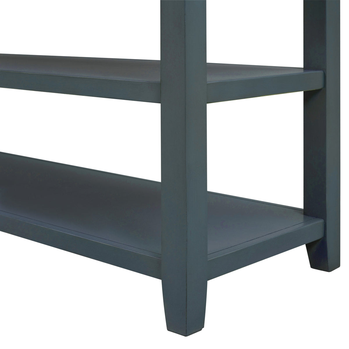 Navy Retro Console Table with Drawers and Open Shelves
