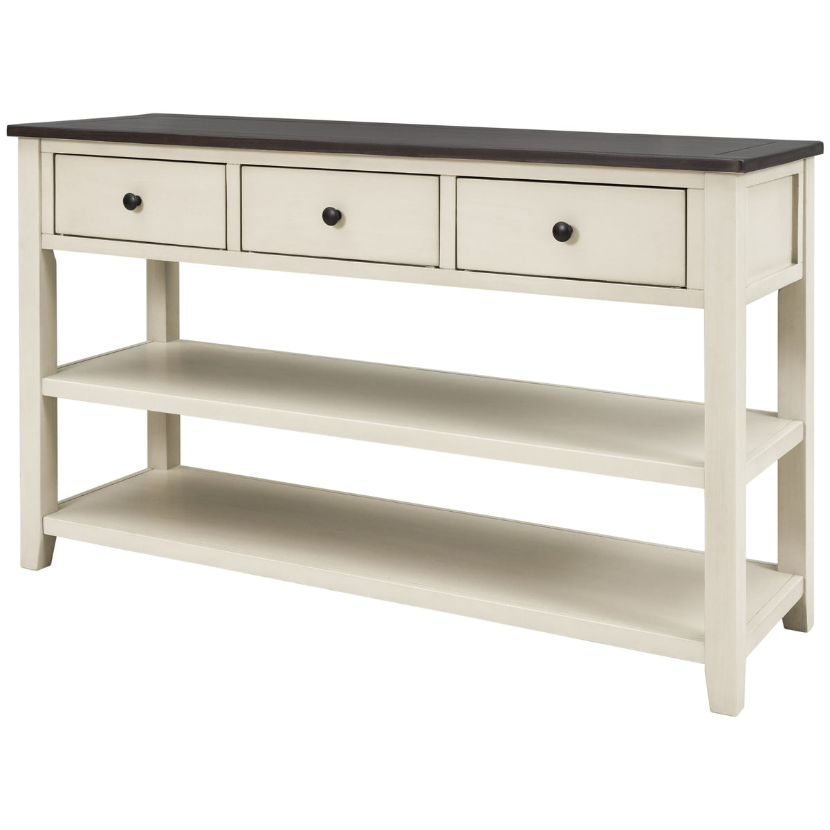Solid Pine Console Table with Drawers and Shelves