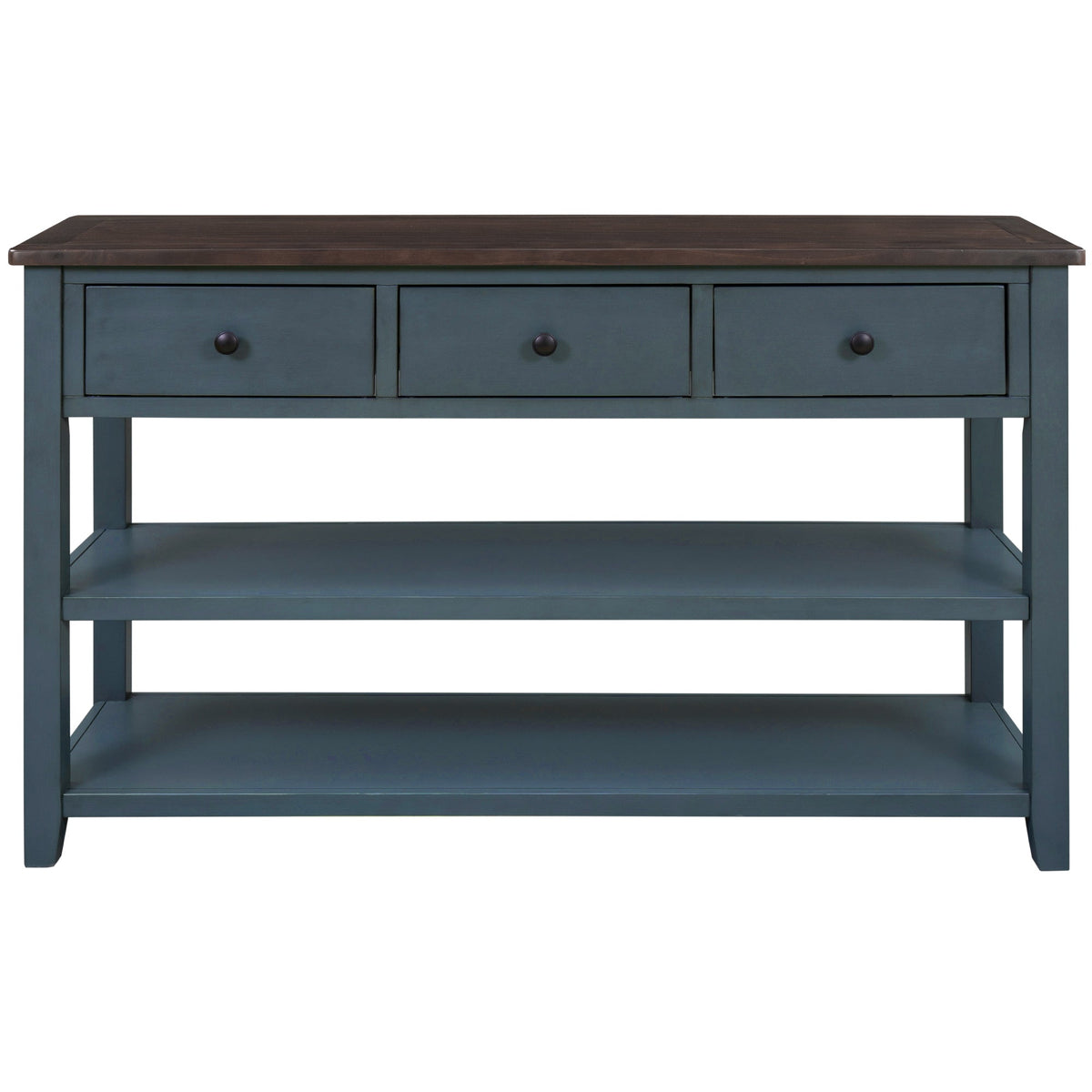 Navy Retro Console Table with Drawers and Open Shelves