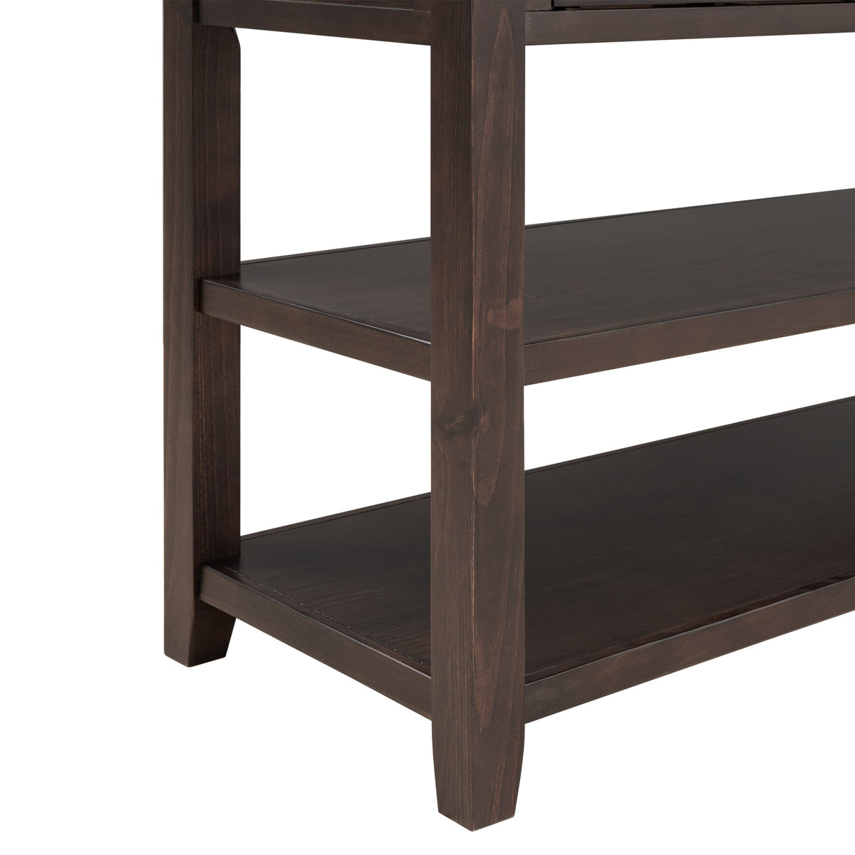 Espresso Solid Pine Console Table with Drawers & Shelves
