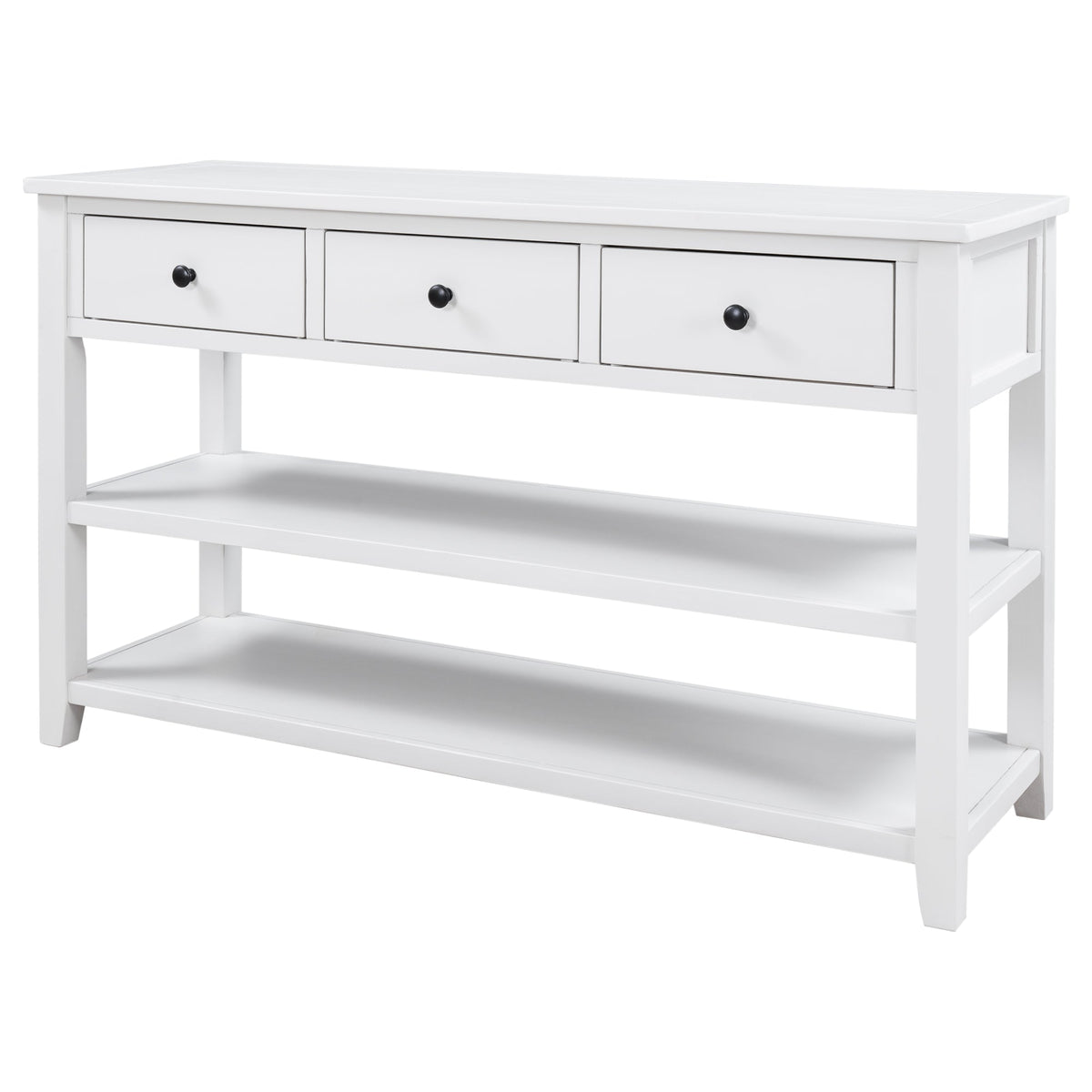 Retro Pine Console Table with Drawers and Shelves
