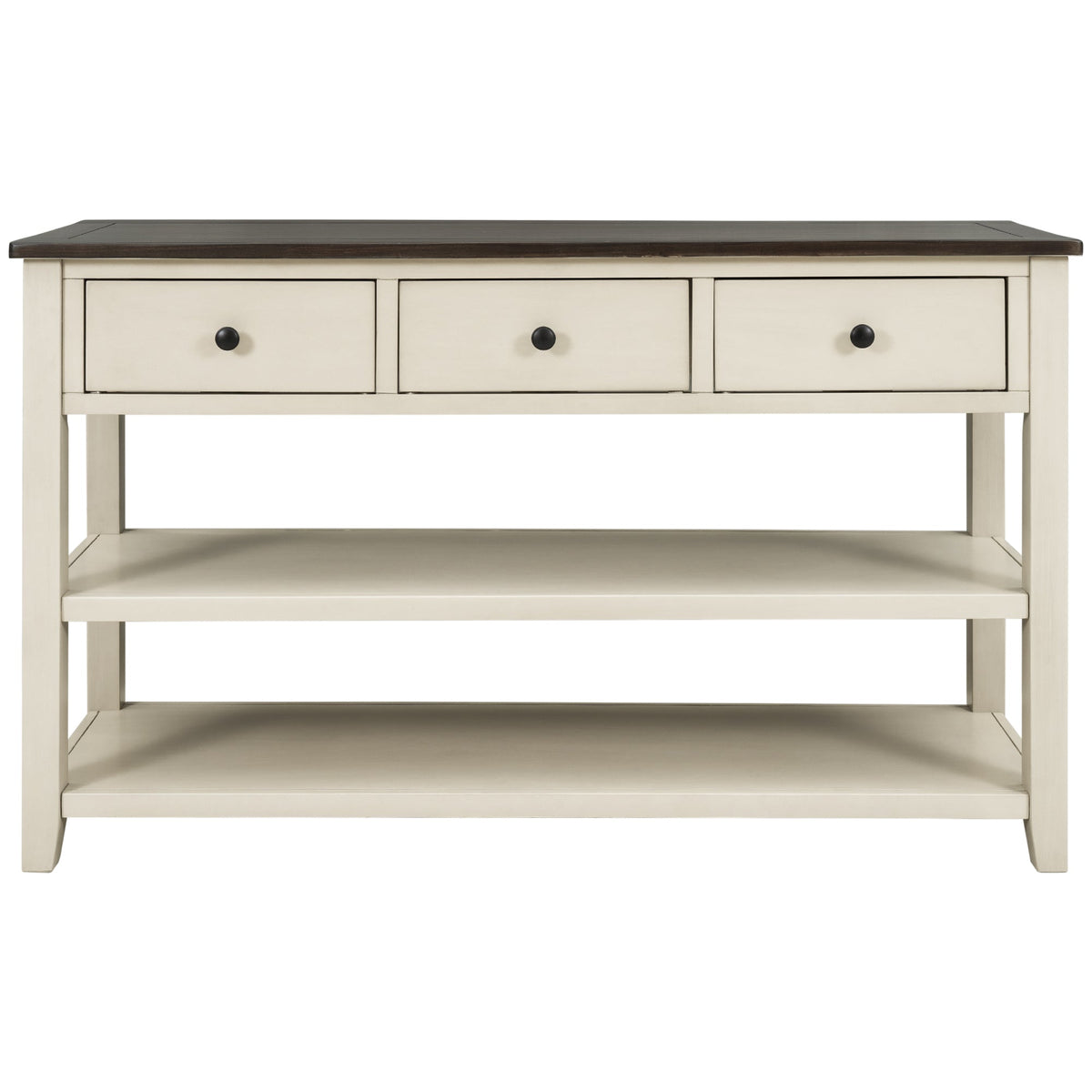 Solid Pine Console Table with Drawers and Shelves