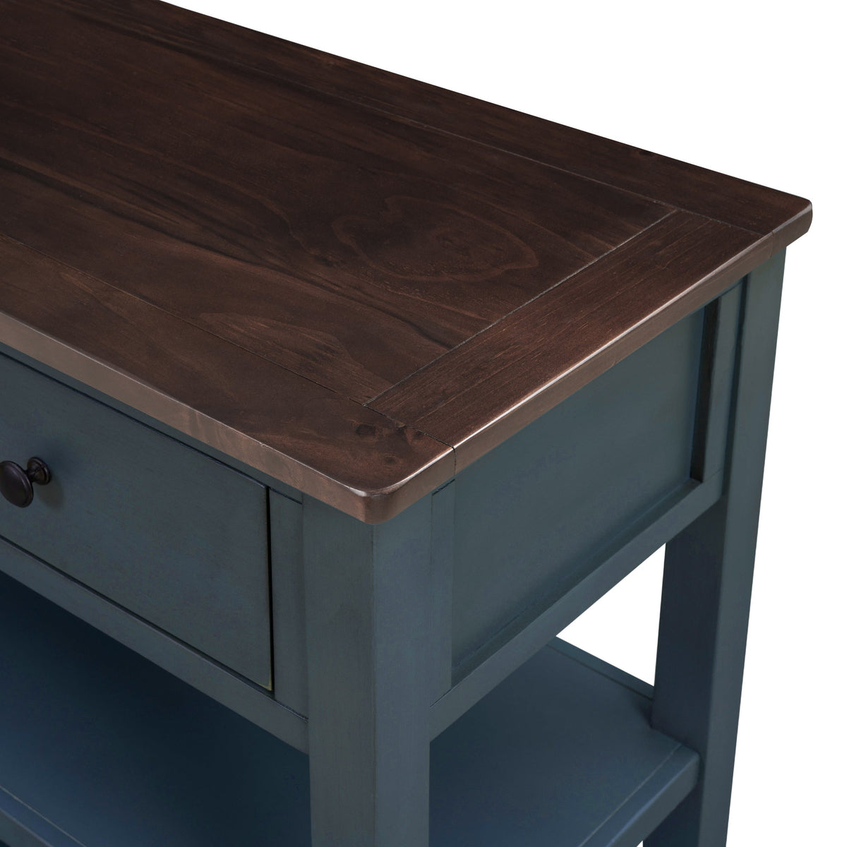 Navy Retro Console Table with Drawers and Open Shelves