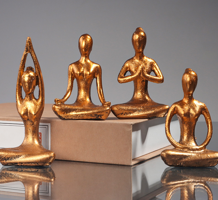 Yoga Sculptures Set of 4 Antique Gold Home Accent Decor