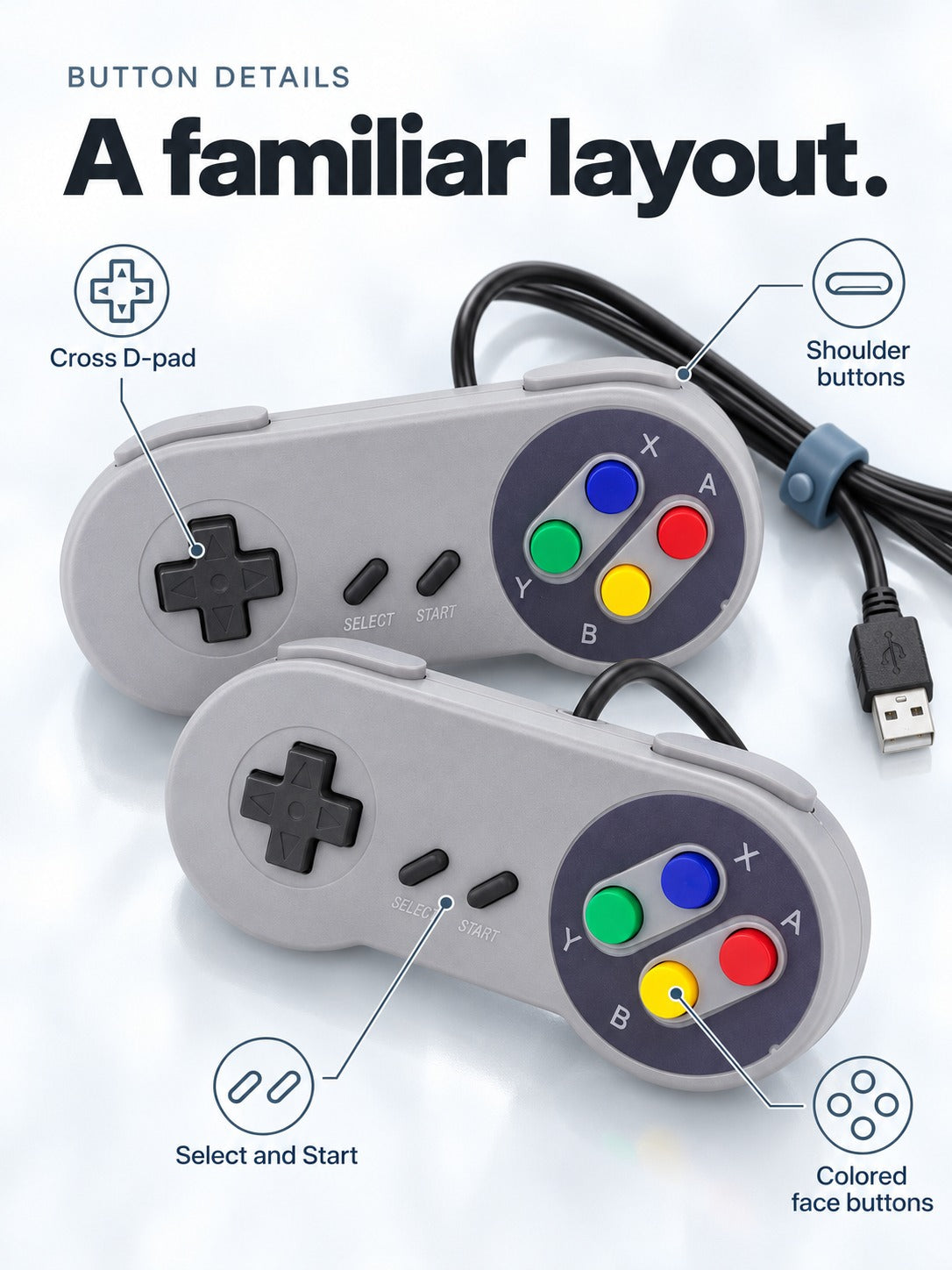 Retro SNES-Style USB Controller for PC Gaming Plug-and-Play