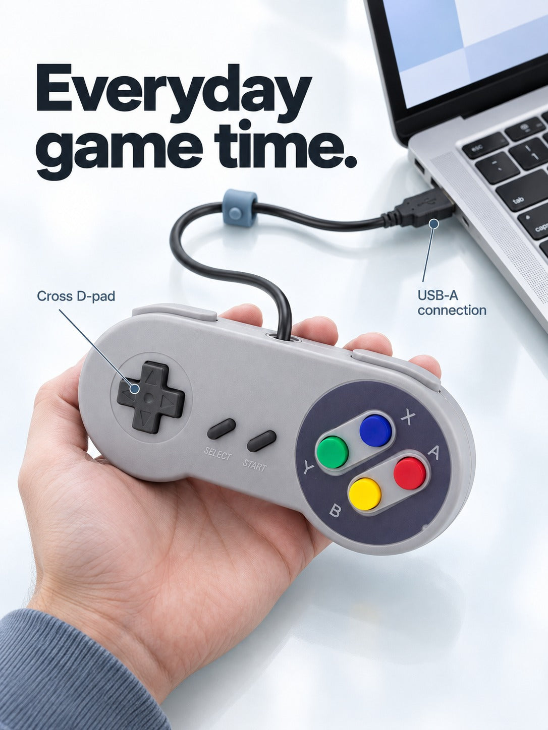Retro SNES-Style USB Controller for PC Gaming Plug-and-Play