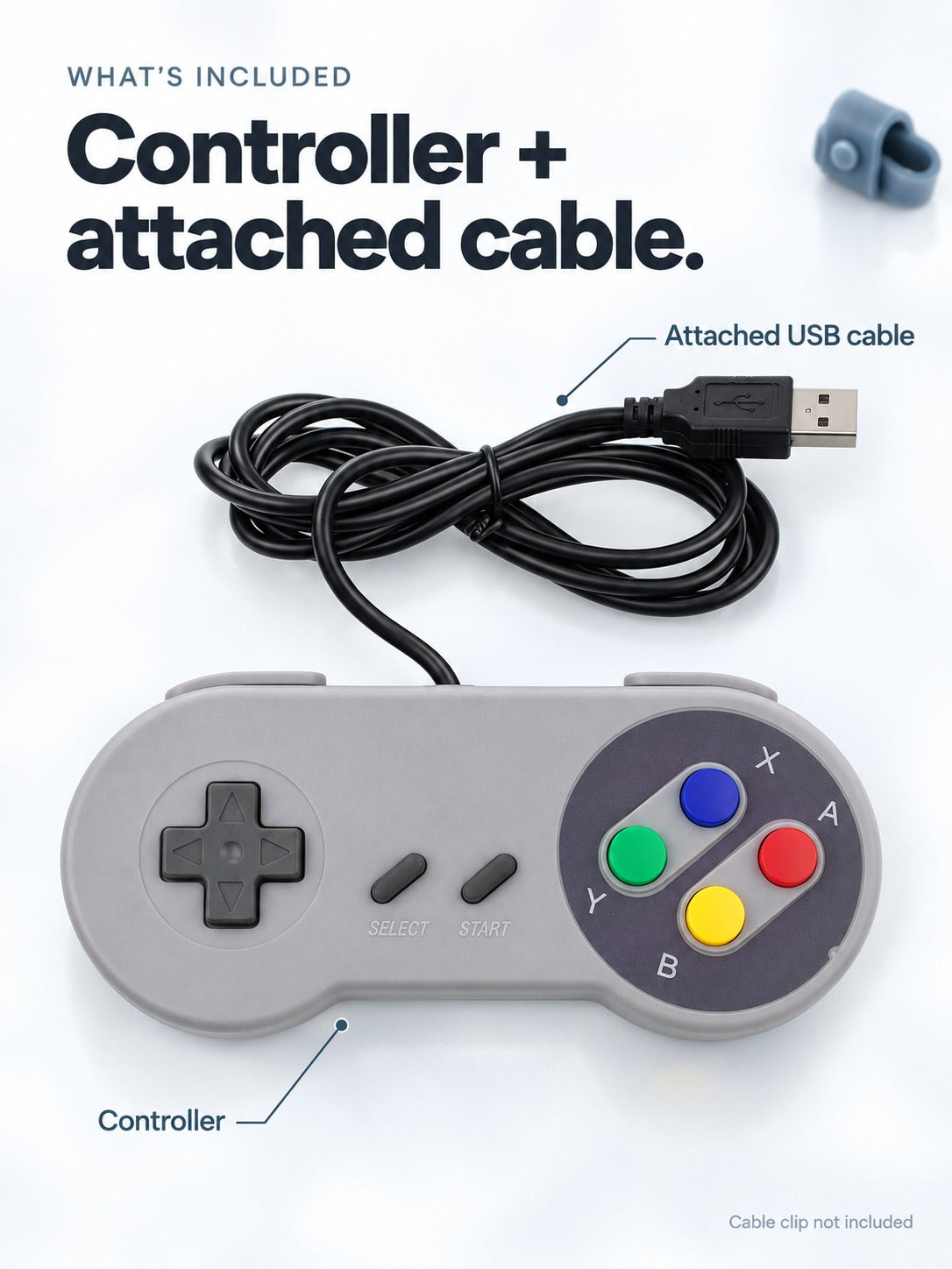 Retro SNES-Style USB Controller for PC Gaming Plug-and-Play