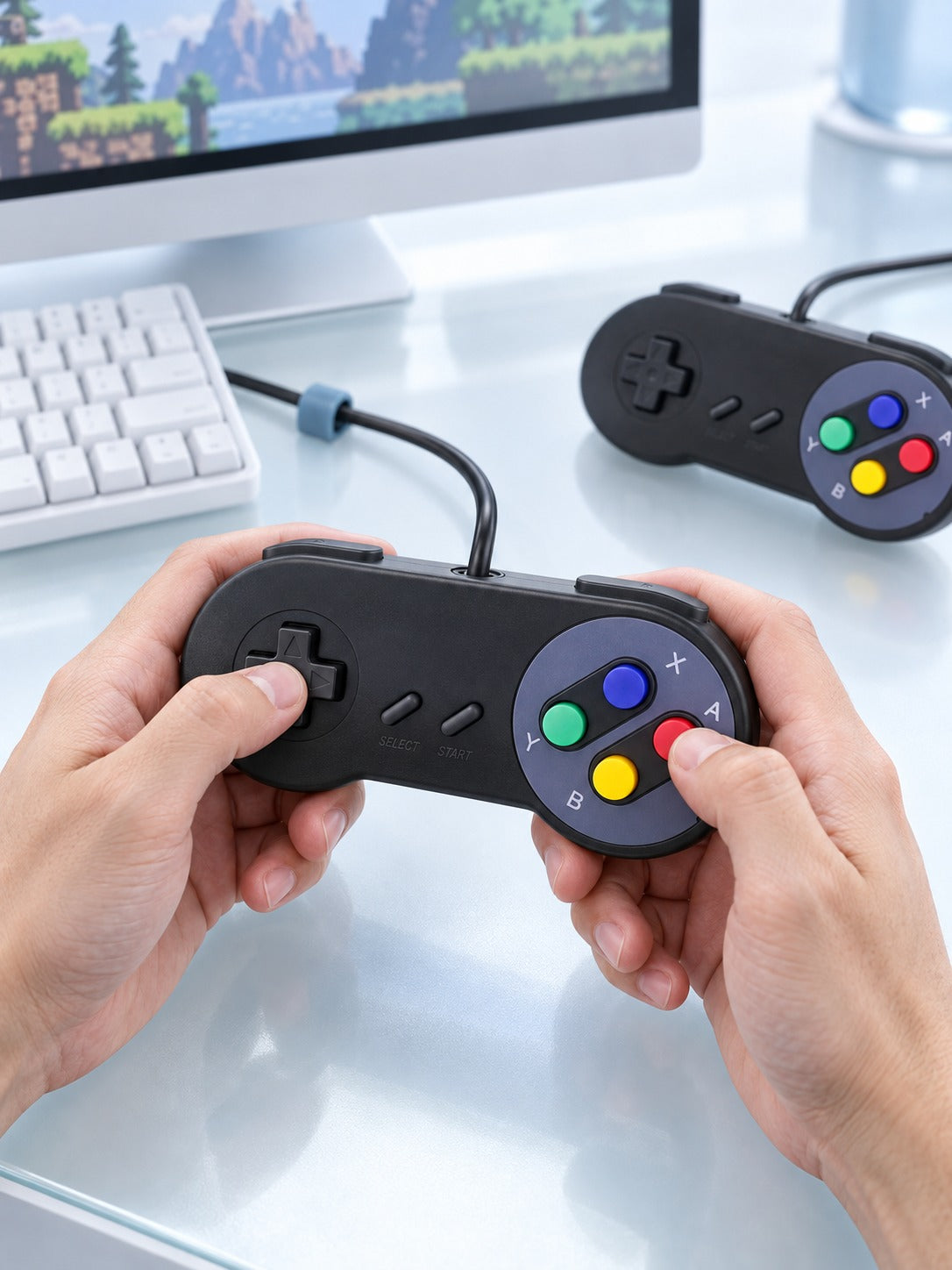 Retro SNES-Style USB Controller for PC Gaming Plug-and-Play