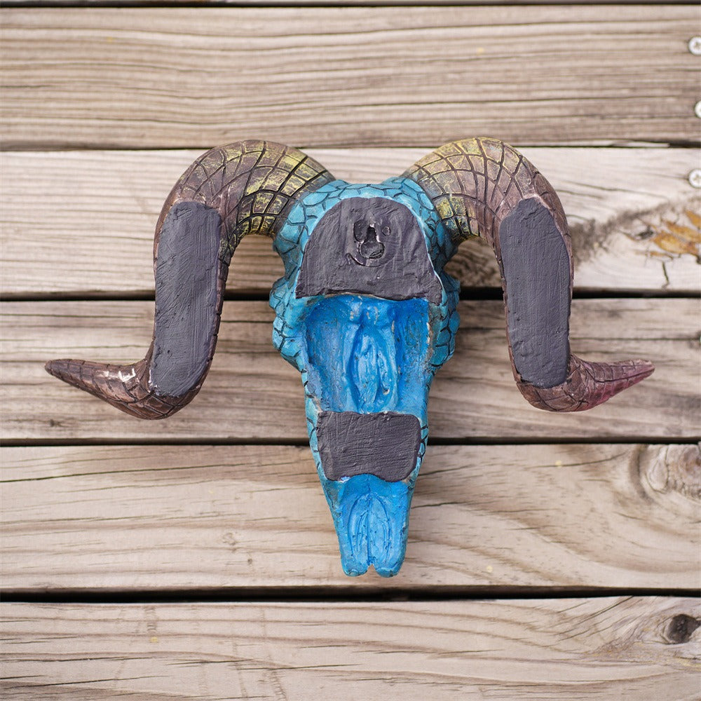Turquoise Ram Skull Wall Decor Rustic Statement Piece