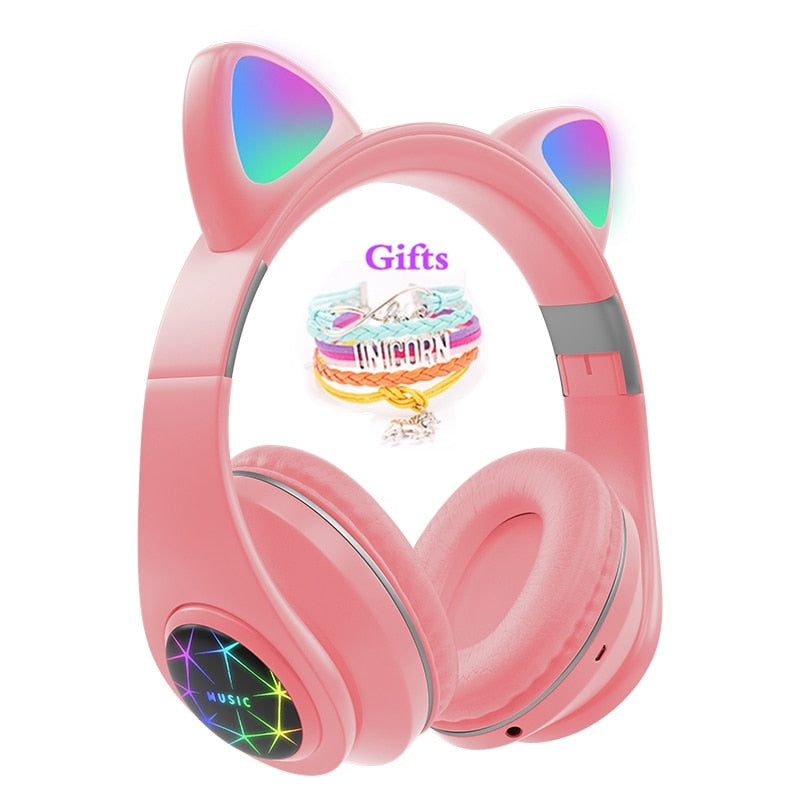 RGB Cat Ear Headphones Bluetooth 5.0 with Long Battery