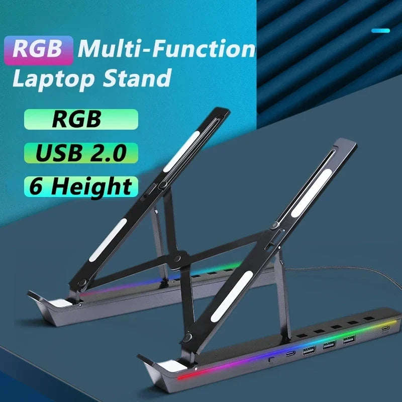 Adjustable Laptop Stand with 6 Heights and USB Hub