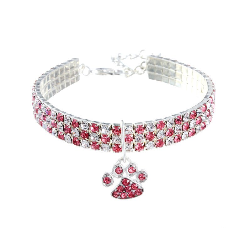 Rhinestone Dog Collar With Paw Charm for Small Pets