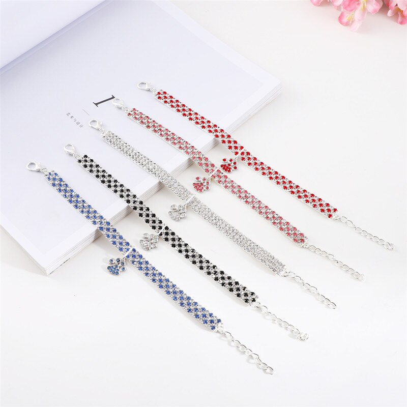 Rhinestone Dog Collar With Paw Charm for Small Pets