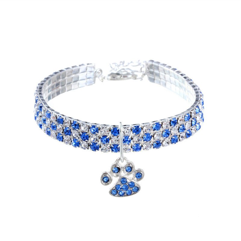 Rhinestone Dog Collar With Paw Charm for Small Pets