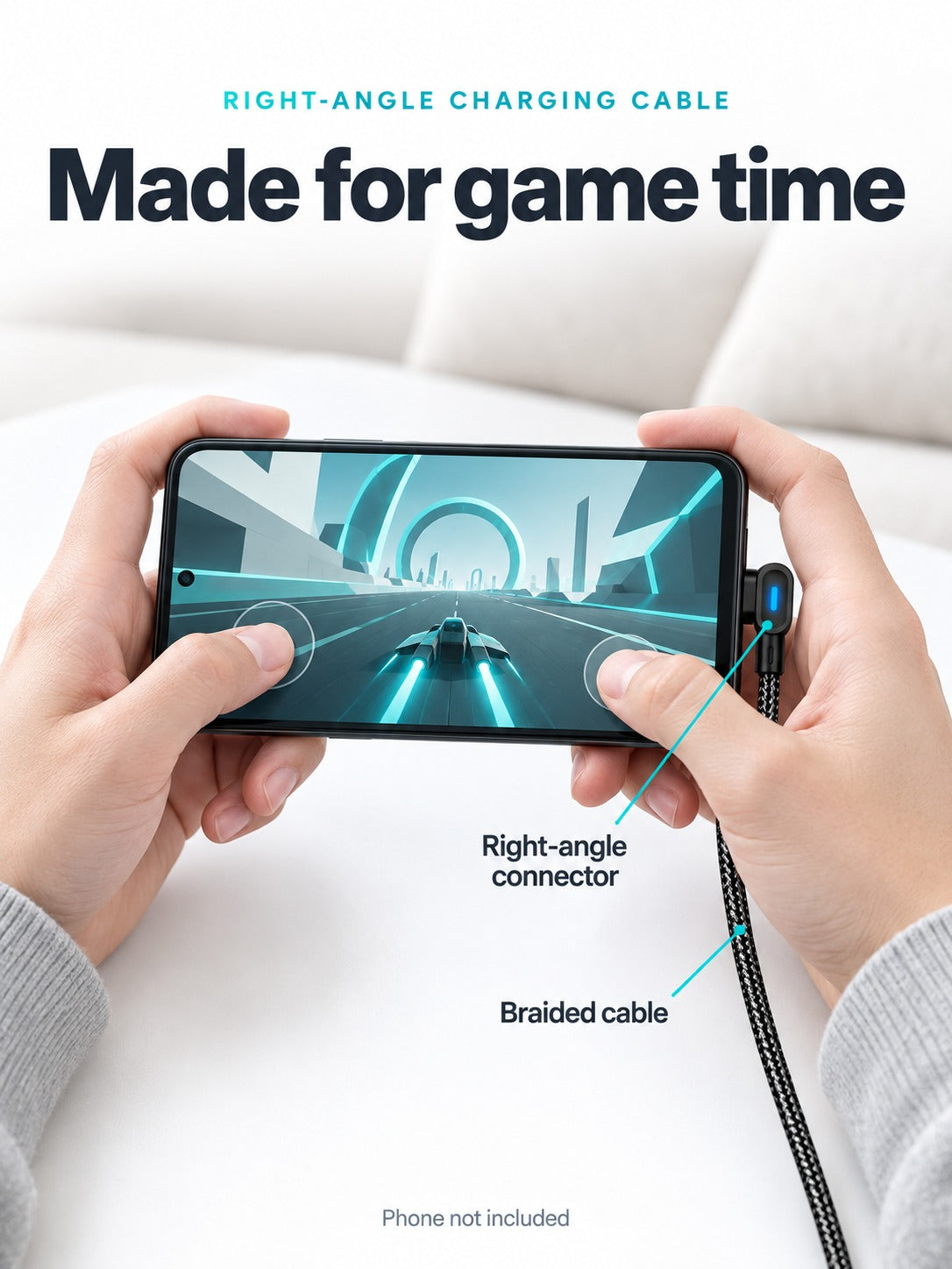 Right Angle Braided Gaming Charging Cable for Phones