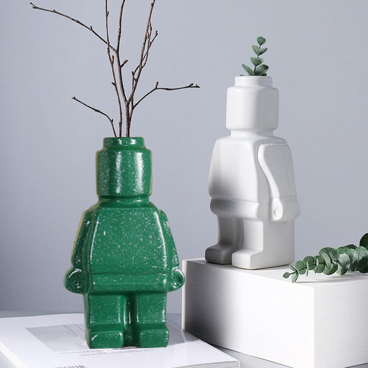 Robot Vase Decorative Black Resin Floral Home Decor