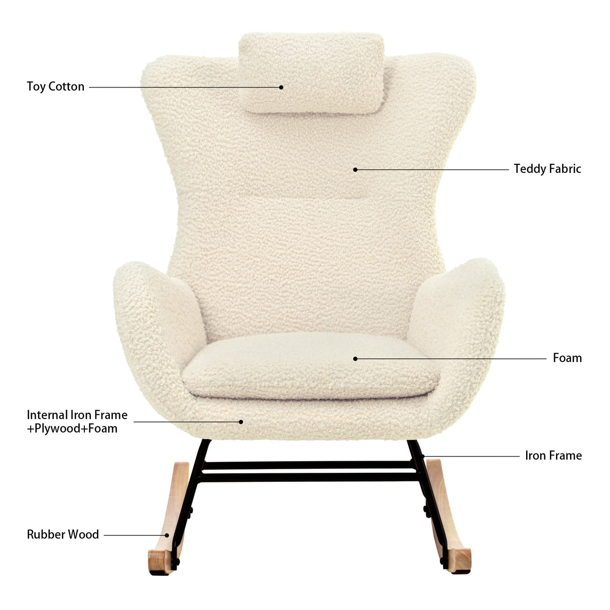 Cream Rocking Chair with High Back for Nursery Comfort