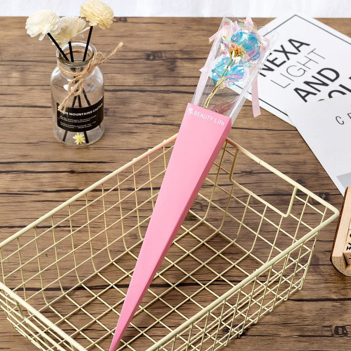 Artificial Gold Rose Gift With Everlasting Galaxy Petals