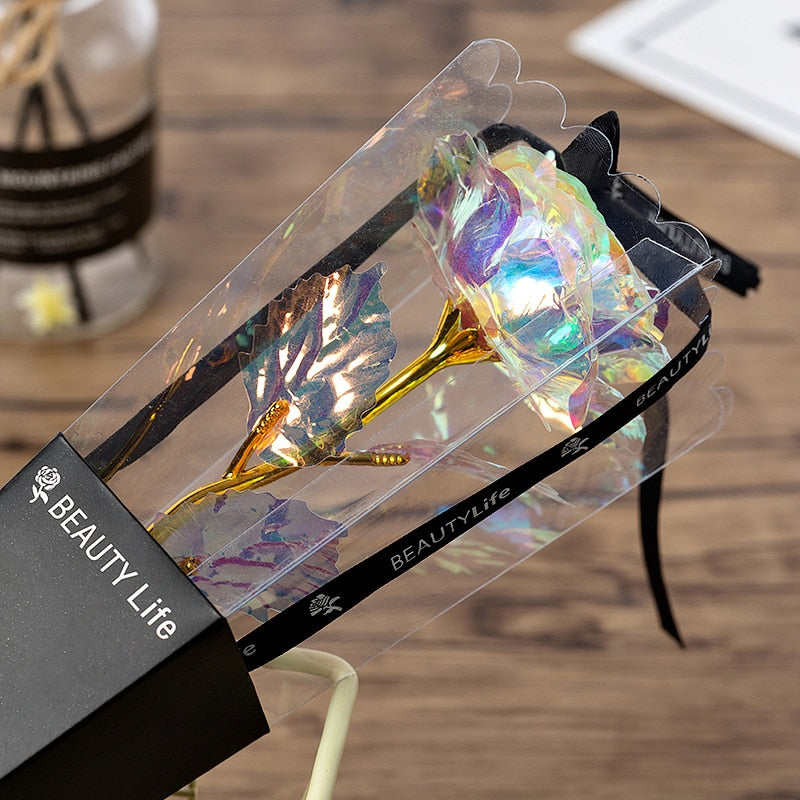 Artificial Gold Rose Gift With Everlasting Galaxy Petals