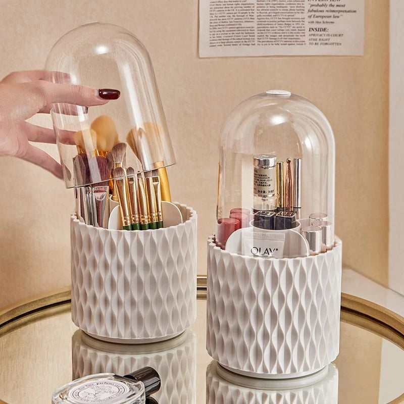 Rotating Makeup Brush Holder With Dustproof Clear Cover
