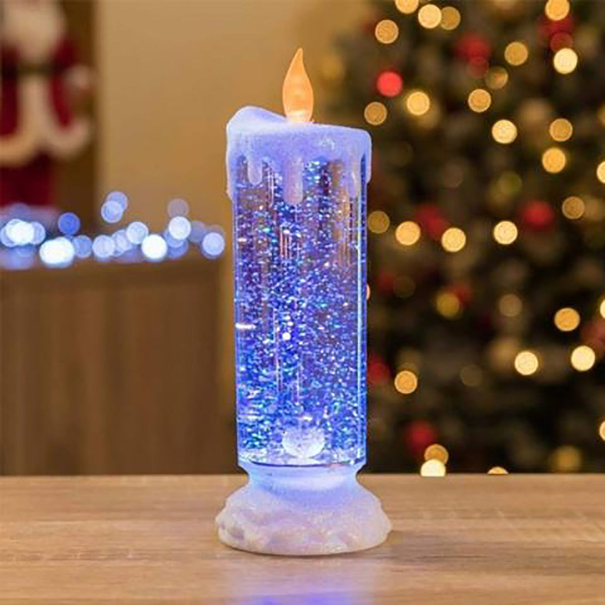 Rotating LED Candle With Color-Changing Glitter Glow
