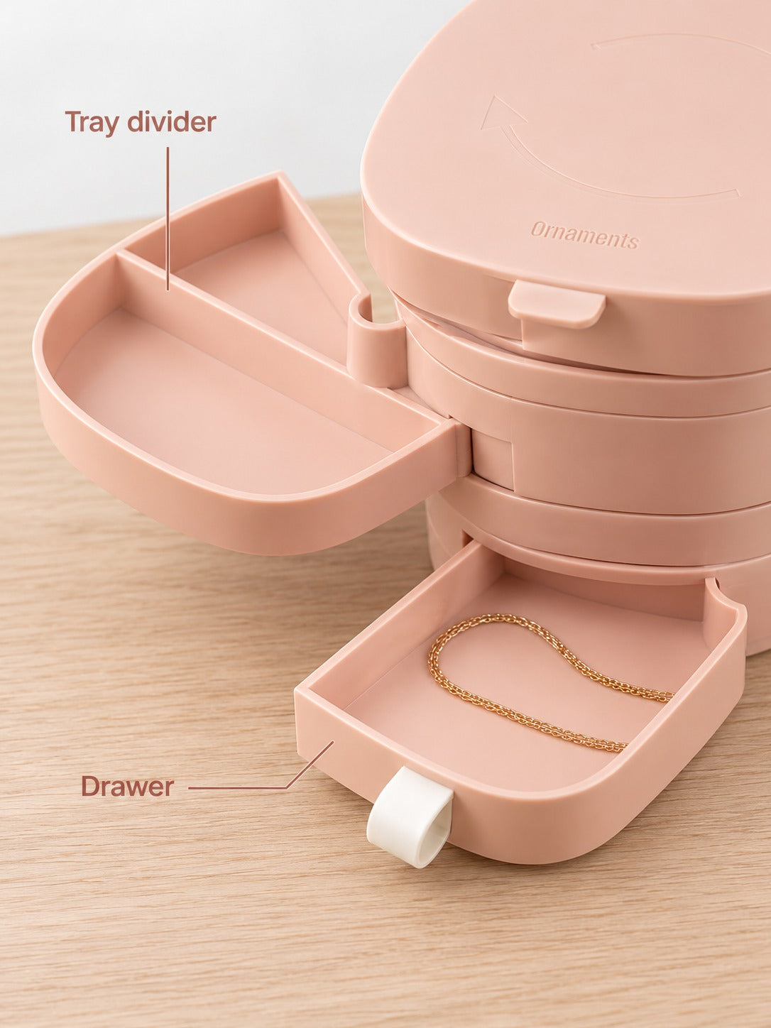 Rotating Jewelry Box with Drawers for Necklaces and Earrings