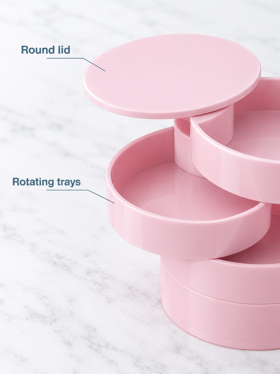 Rotating Jewelry Box with Multi-Layer Earring Tiers