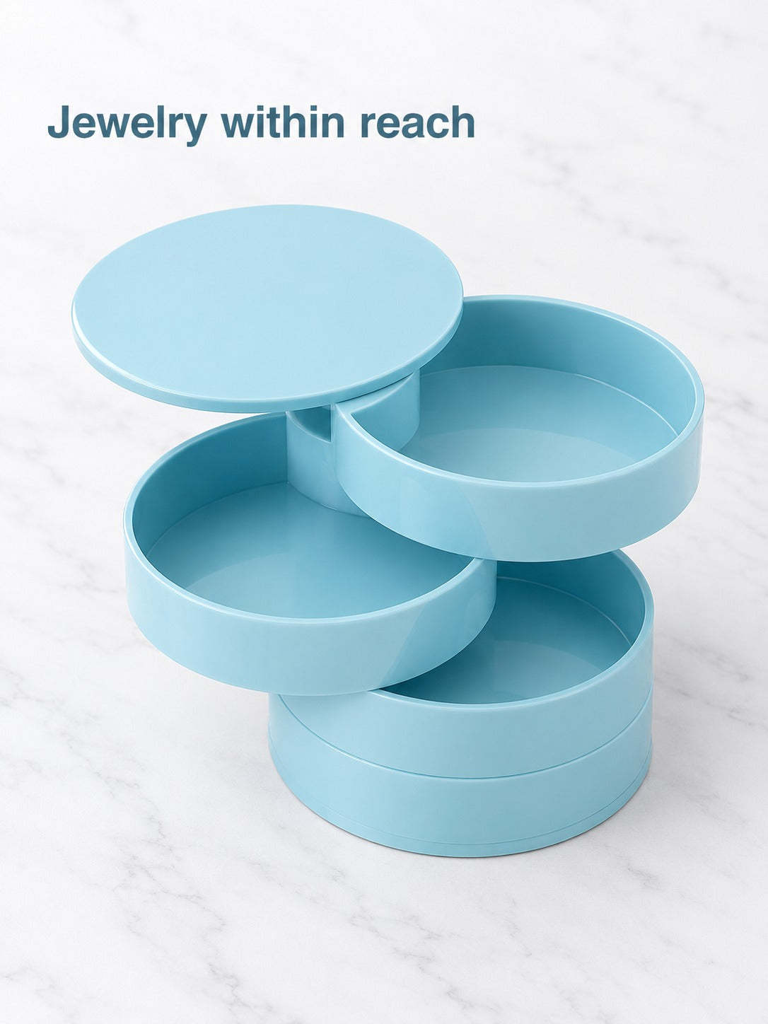 Rotating Jewelry Box with Multi-Layer Earring Tiers