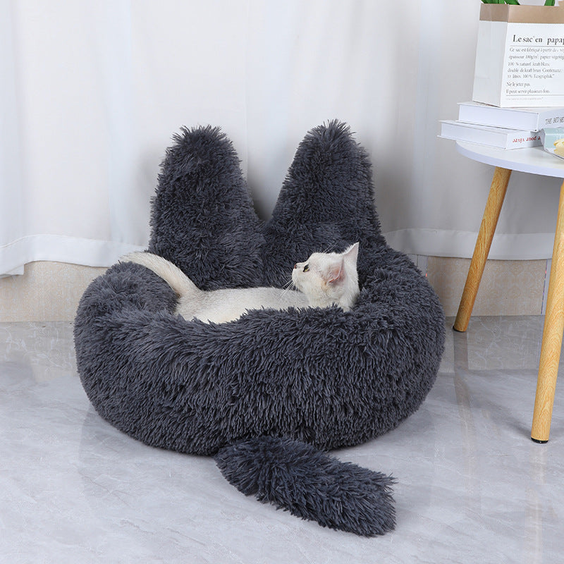 Round Plush Cat Bed for Cozy All-Season Indoor Naps