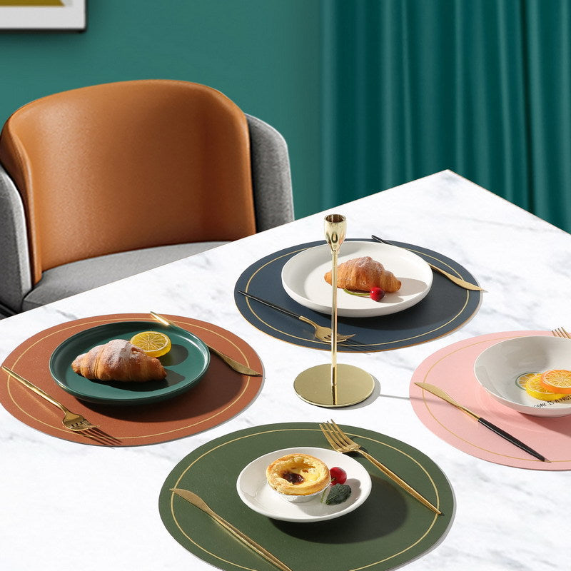Round Leather-Look Placemat, Waterproof Table Protector