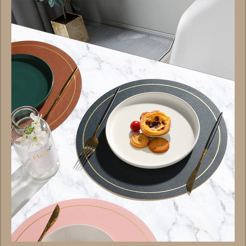 Round Leather-Look Placemat, Waterproof Table Protector