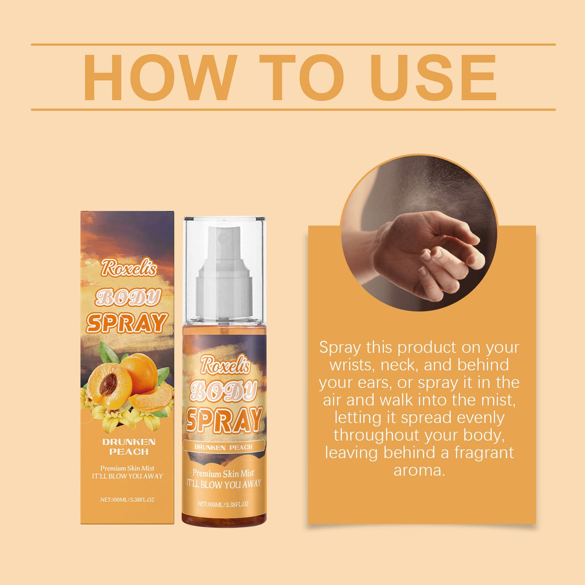 Peach Champagne Body Mist – Soft Long-Lasting Scent