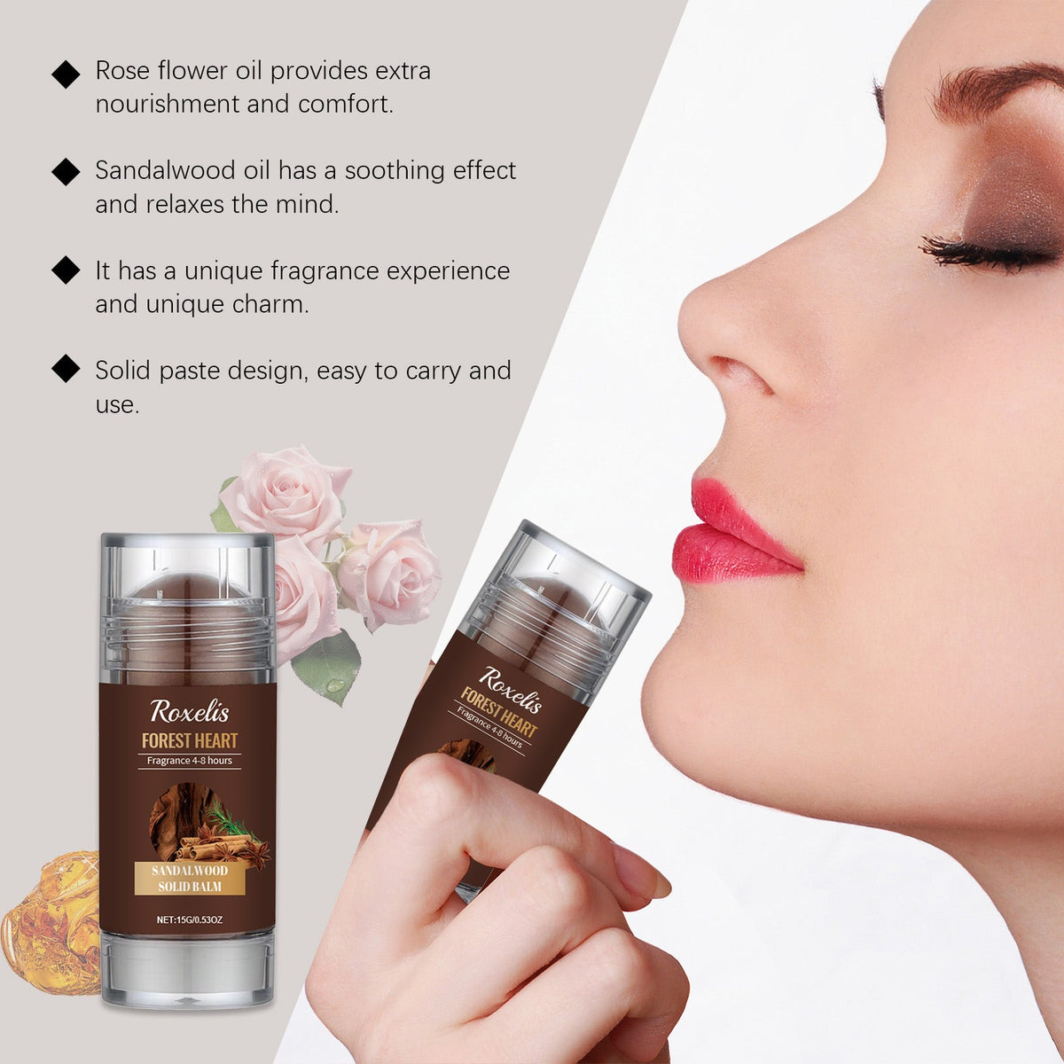Sandalwood Solid Fragrance Balm, Portable 4-8 Hour