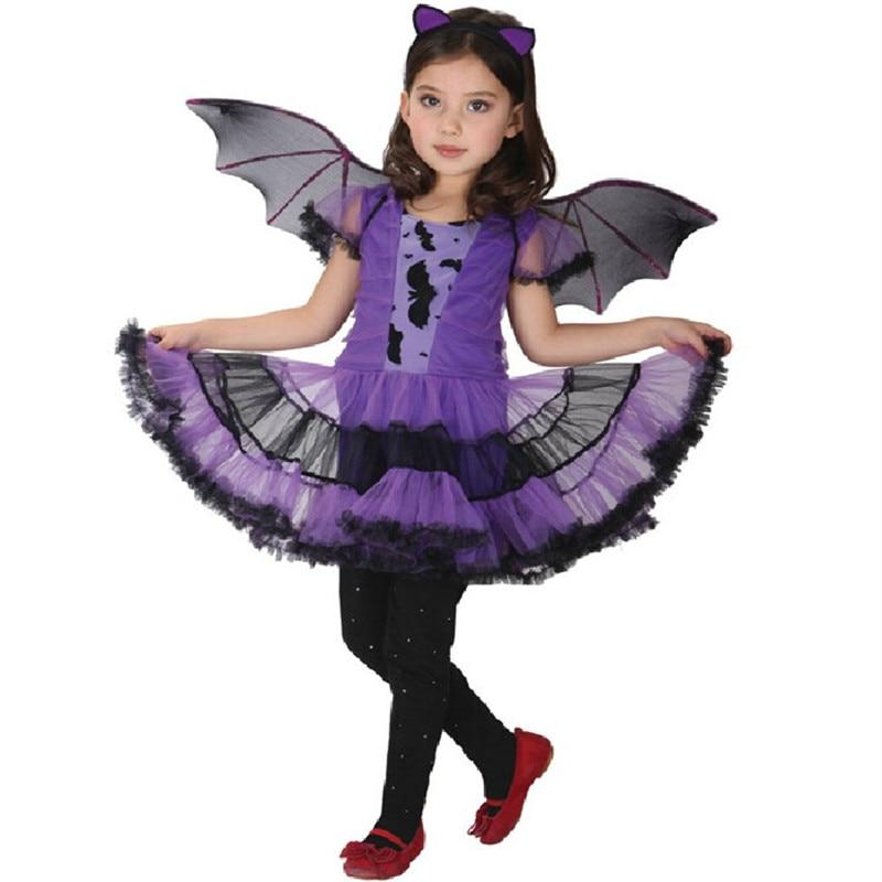 Girls Bat Halloween Costume Dress With Wings Outfit