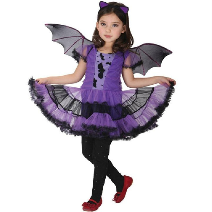 Girls Bat Halloween Costume Dress With Wings Outfit