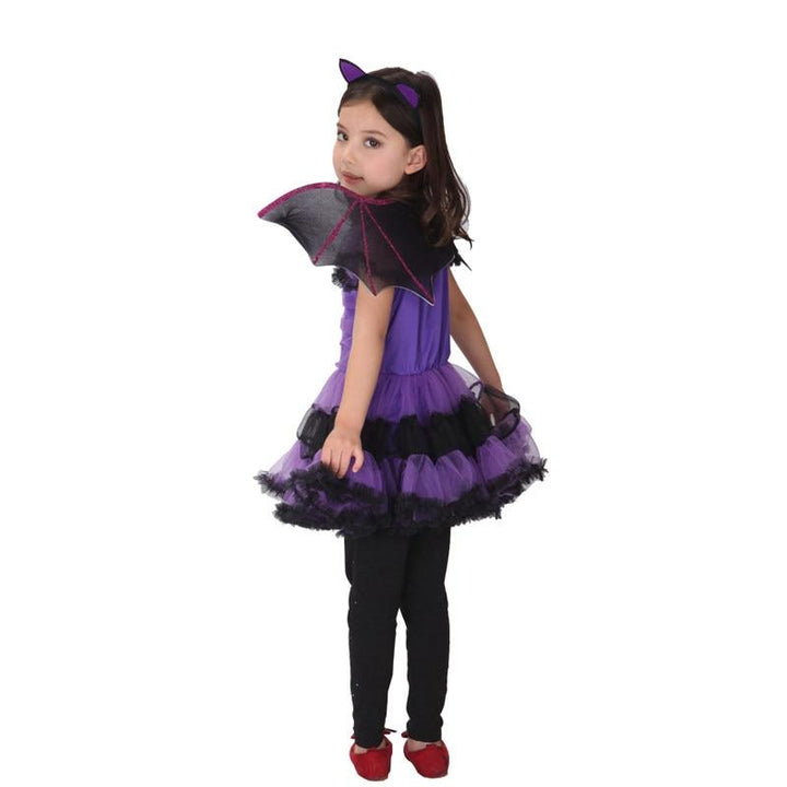 Girls Bat Halloween Costume Dress With Wings Outfit