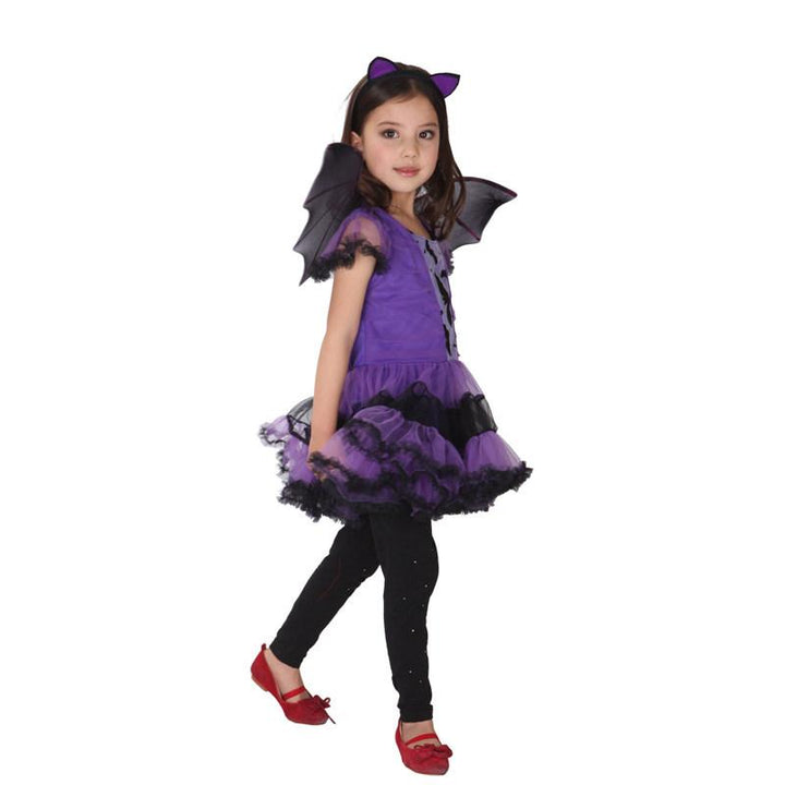 Girls Bat Halloween Costume Dress With Wings Outfit