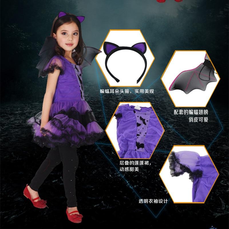 Girls Bat Halloween Costume Dress With Wings Outfit