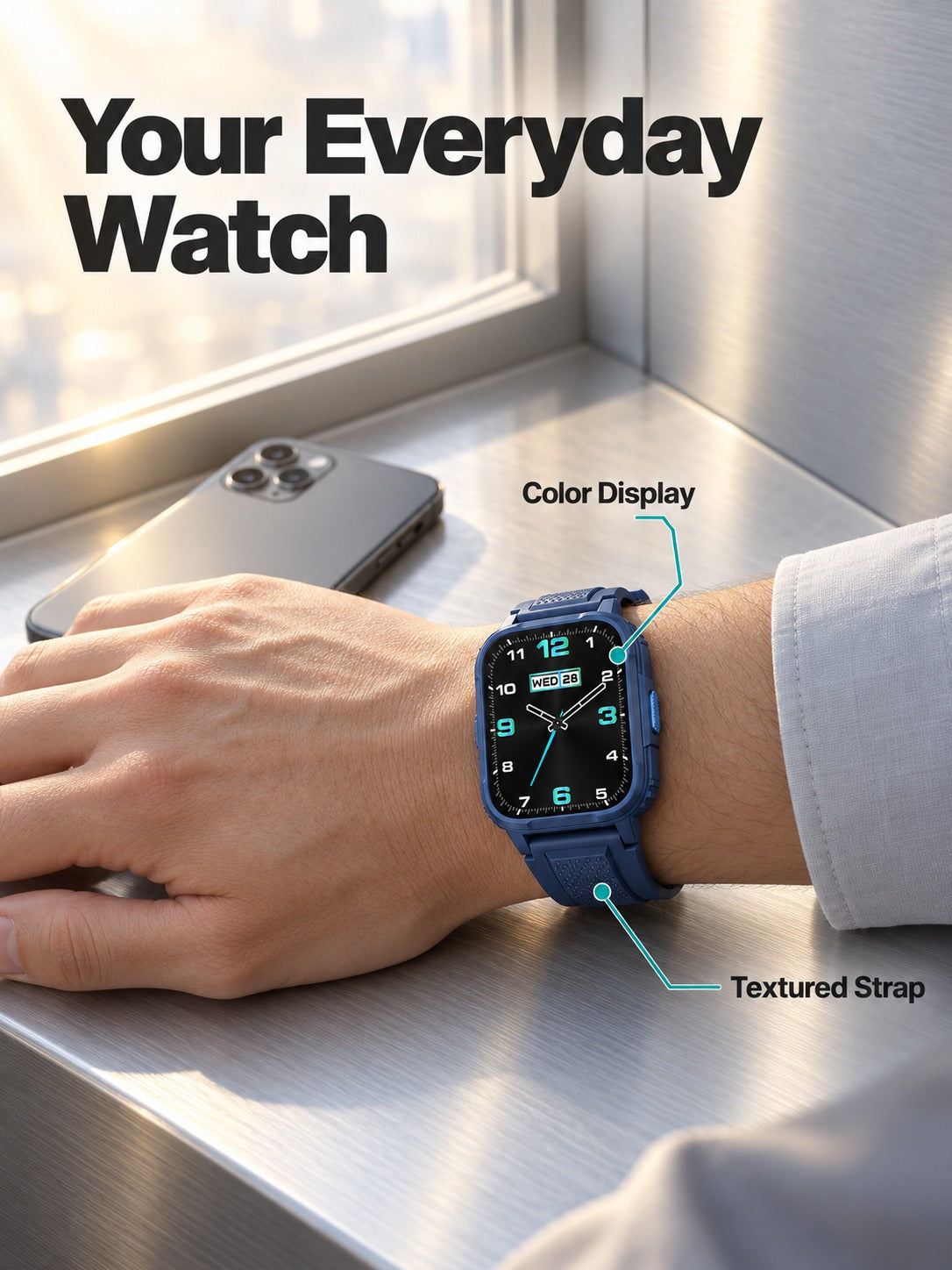 Rugged IP68 Smartwatch with Heart Rate & SpO2 Tracking