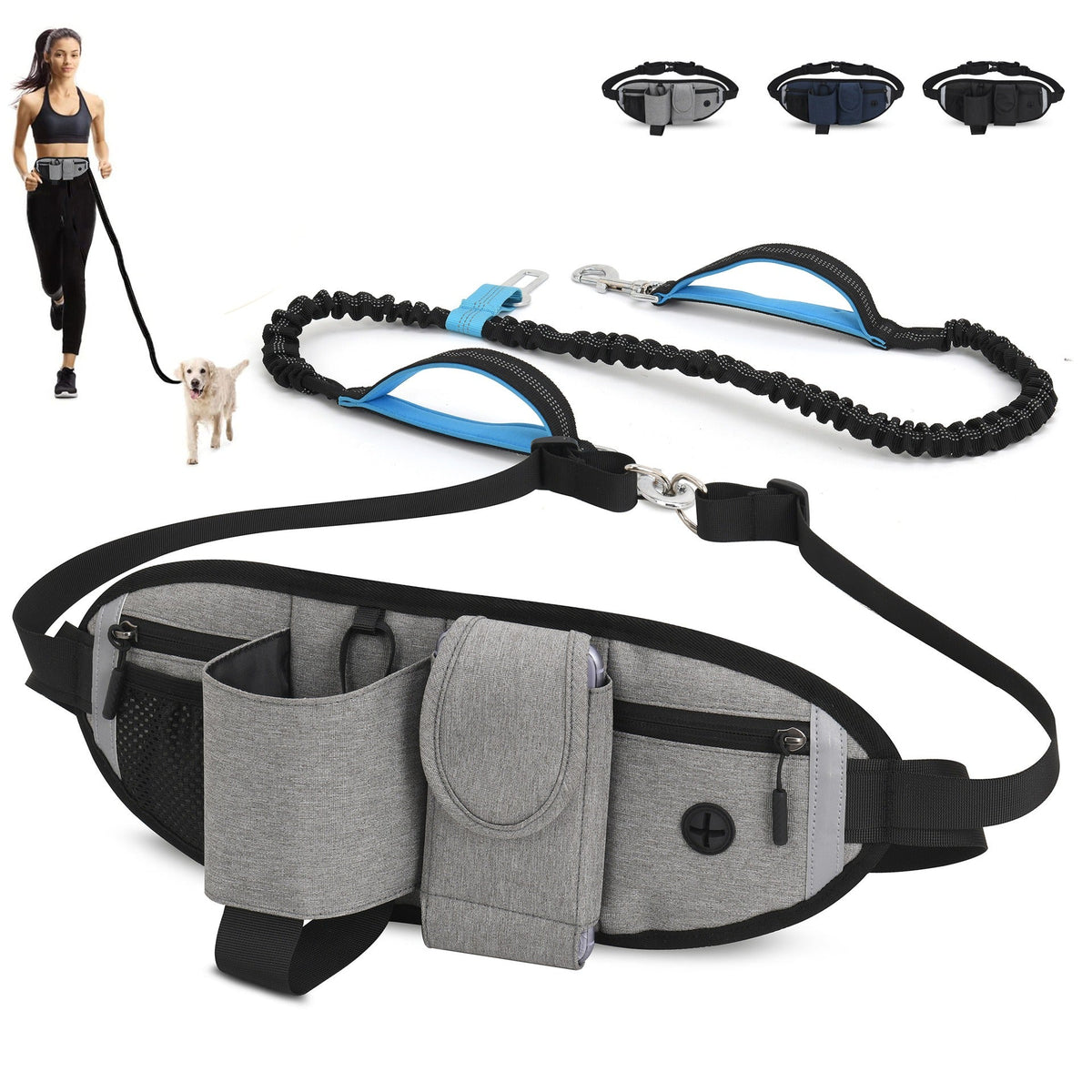 Hands-Free Dog Walking Waist Bag With Shock Absorber