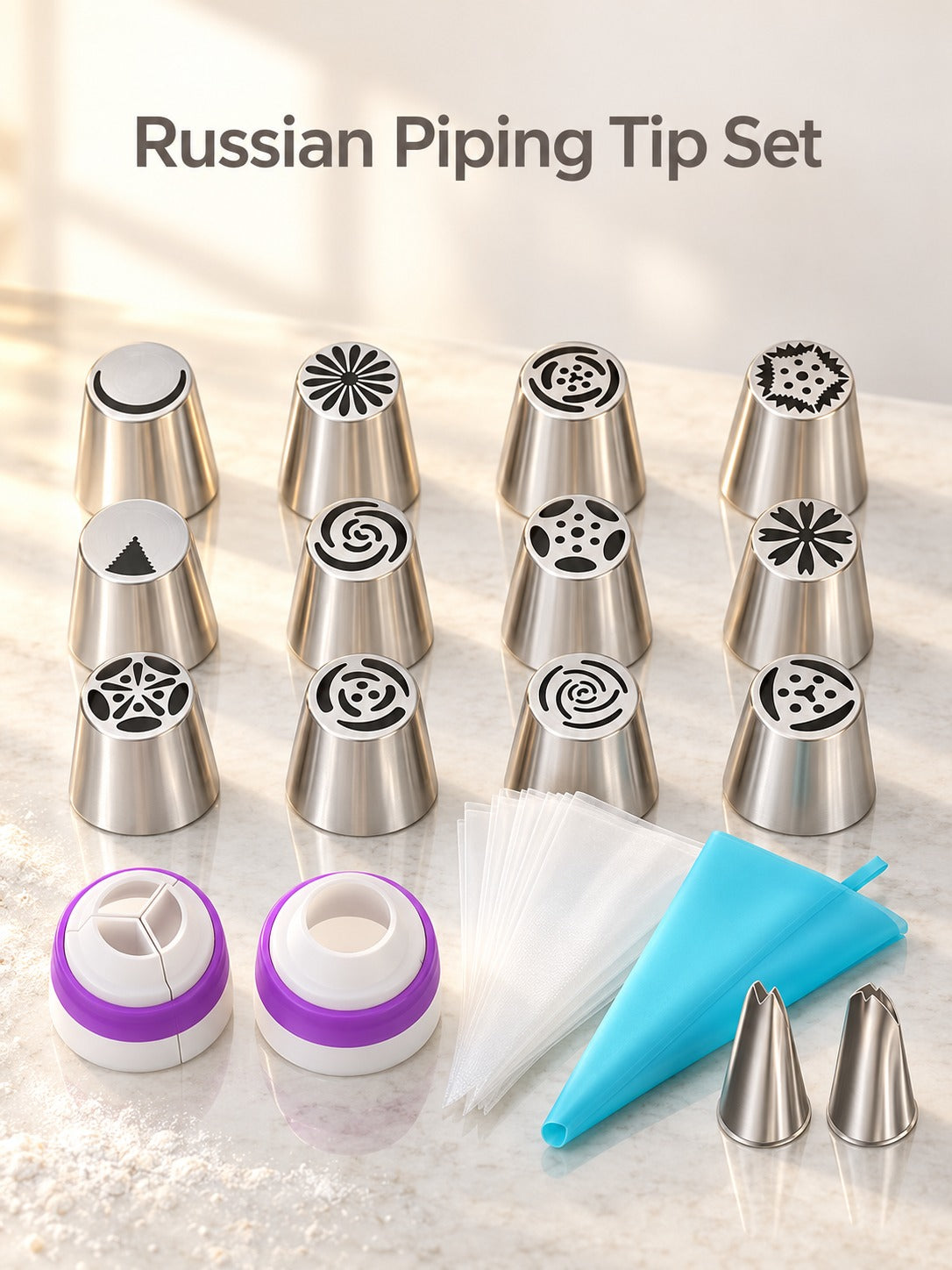 27-Piece Russian Piping Tip Set for Flower Cupcakes